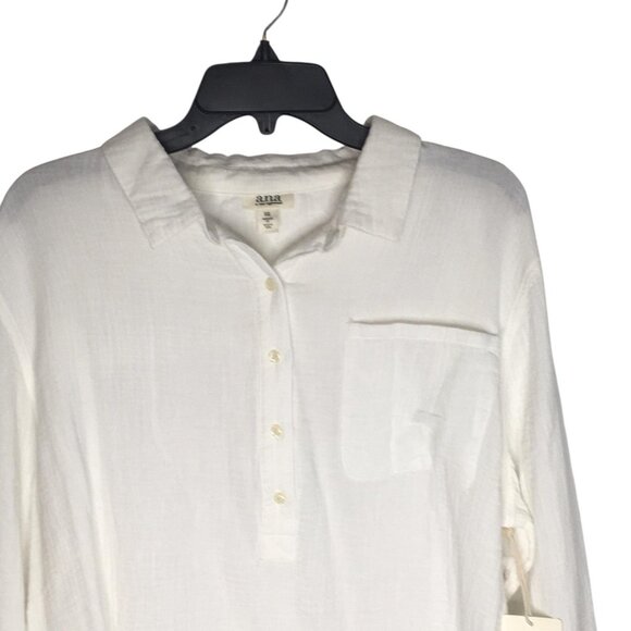 ana Shirt Womens 2XL White Gauze Long Sleeve Relaxed Fit Henley - Picture 12 of 14